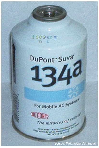 Photo of a can of DuPont Suva refrigerant containing HFC-134a