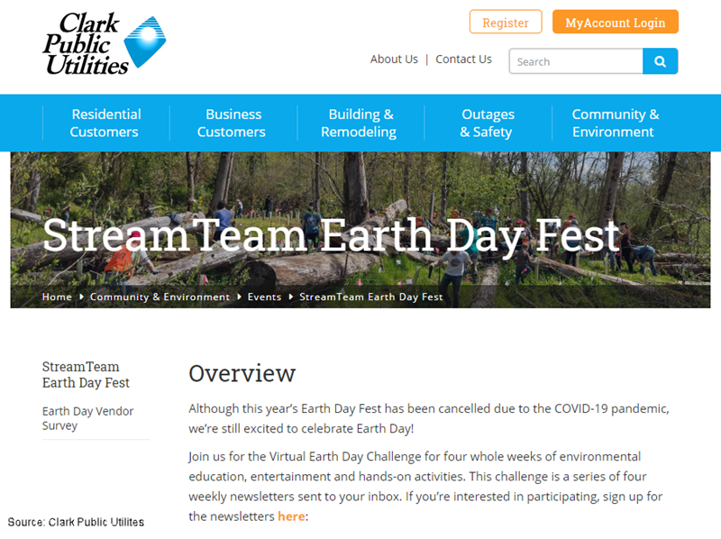 Although this year&rsquo;s Earth Day Fest has been cancelled due to the COVID-19 pandemic, we&rsquo;re still excited to celebrate Earth Day! Join us for the Virtual Earth Day Challenge for four whole weeks of environmental education, entertainment and hands-on activities. This challenge is a series of four weekly newsletters sent to your inbox. If you&rsquo;re interested in participating, sign up for the newsletters here:Although this year&rsquo;s Earth Day Fest has been cancelled due to the COVID-19 pandemic, we&rsquo;re still excited to celebrate Earth Day! Join us for the Virtual Earth Day Challenge for four whole weeks of environmental education, entertainment and hands-on activities. This challenge is a series of four weekly newsletters sent to your inbox. If you&rsquo;re interested in participating, sign up for the newsletters here