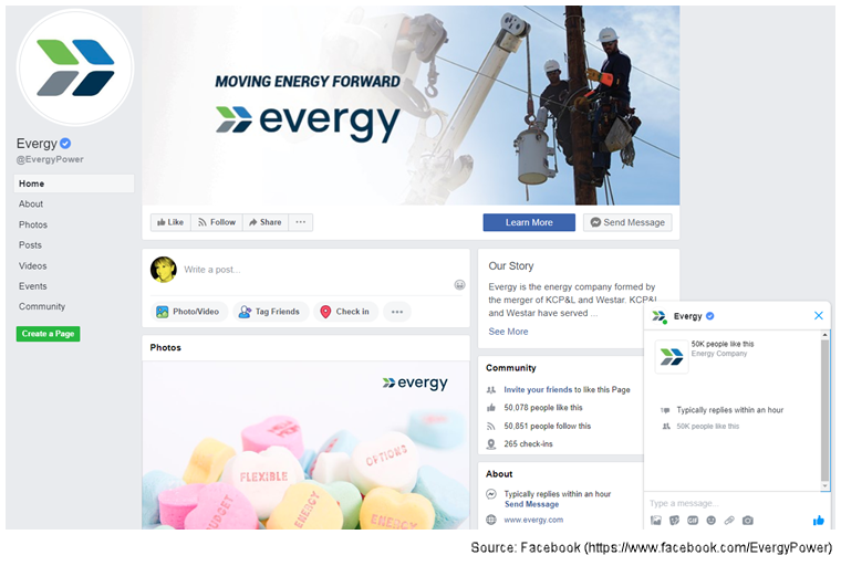 Evergy chatbot on Facebook Evergy chatbot on Facebook