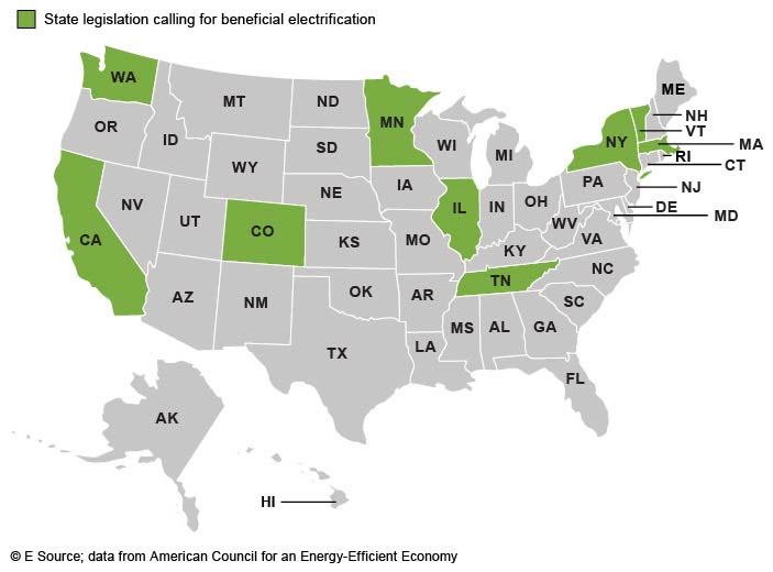 Washington, California, Colorado, Minnesota, Illinois, Tennessee, New York, Vermont, and Massachusetts have new laws that support beneficial electrification.