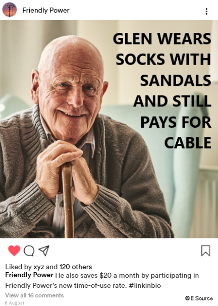 Meme for time-of-use rates Old man laughing because he knows he is saving money using time-of-use rates